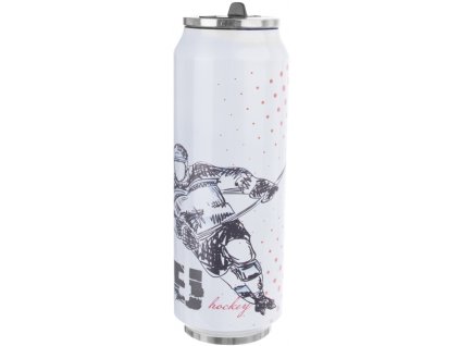 Nerezová dvoustěnná termoska-plechovka HOKEJ / 0,7 l / bílá