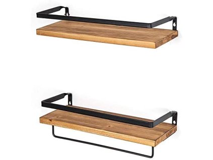 Dřevěná rustikální polička 2 kusy 42 x 14,8 cm / kov/masiv