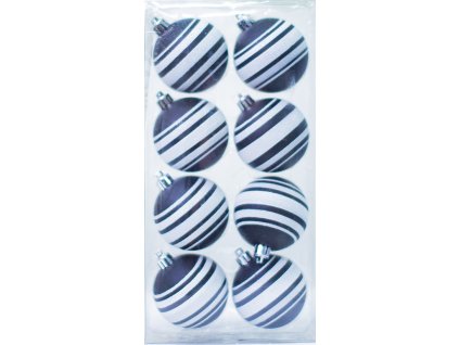 Set vánočních koulí DUE ESSE / Ø 7 cm / 8 ks / černá / bílá