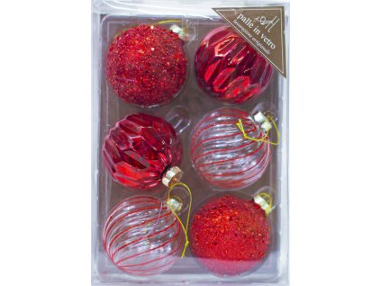 Set skleněných vánočních koulí DUE ESSE / Ø 8 cm / 6 ks / červená