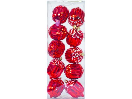 Set vánočních červených žaludů s bílými třpytkami DUE ESSE / 8 cm / 10 ks