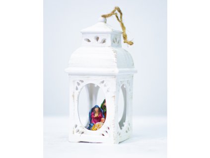 Vánoční porcelánová lucerna se scénou z betlému DUE ESSE / 21 cm / bílá