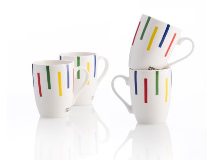 Sada 4 porcelánových hrnků United Colors of Benetton / bílá s barevnými proužky