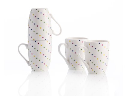 Sada 4 porcelánových hrnků United Colors of Benetton / bílá s barevnými puntíky