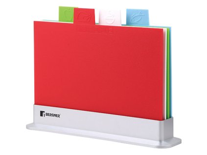 Sada 4 kuchyňských prkének s podstavcem Bergner 29 x 22,5 cm / barevné / ABS plast