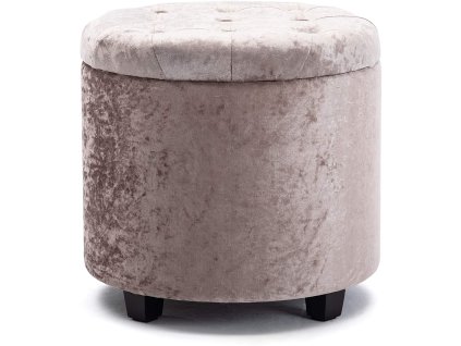 Taburet 45cm kulatý polstrovaný sedák HNNHOME / taburet / sametová podnožka / stříbřitě hnědá