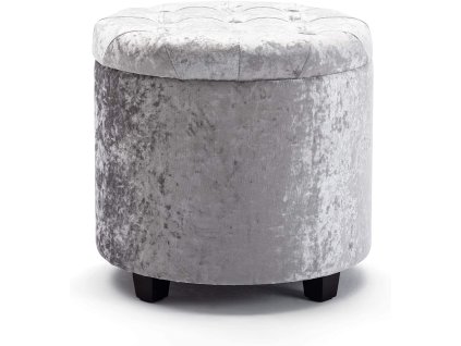 Taburet 45cm kulatý polstrovaný sedák HNNHOME / taburet / sametová podnožka / stříbrná