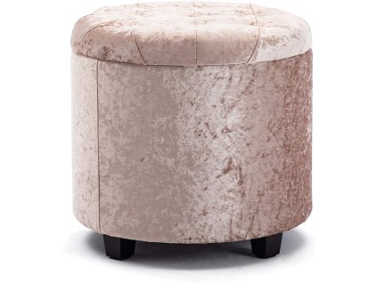 Taburet 45cm kulatý polstrovaný sedák HNNHOME / taburet / sametová podnožka / stříbřitě růžová