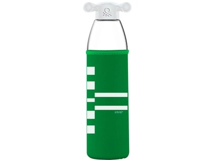 Fľaša z borosilikátového skla Benetton s bielym uzáverom a zeleno-bielym puzdrom 500 ml