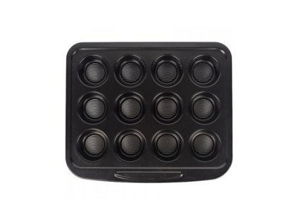 Forma na muffiny Masterpro, 12 ks, 37,2 x 31,4 x 3,3 cm, uhlíková oceľ / čierna