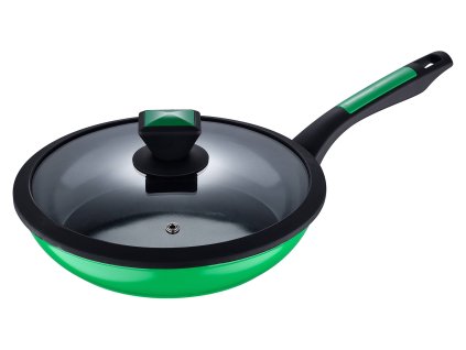 Panvica z kovaného hliníka s keramickým povrchom a skleneným vekom / United Colors of Benetton 24 cm / zelená