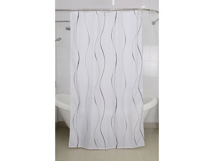 Textilný sprchový záves 200 x 240 cm / vzor vlny / biely