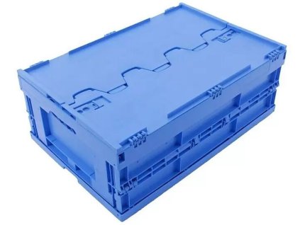 Skladací plastový box Walther / 60 x 40 x 23 cm / nosnosť 60 kg / delené veko / polypropylén / modrá