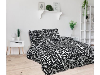 Povlečení Aydin z mikrovláken / 240x200 cm + 2x 60x70 cm / - černobílé nápisy