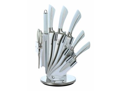 Royalty Line RL-KSS750 8-dielna súprava oceľových nožov a nožníc + ocieľka - biela