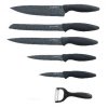 5-dielna súprava kuchynských nožov s nepriľnavým povrchom a škrabkou Royalty Line RL-DC5C / čierna