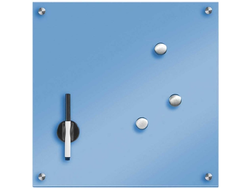 Skleněná magnetická tabule MEMO, světle modra barva + 3 magnety, 40x40 cm, ZELLER