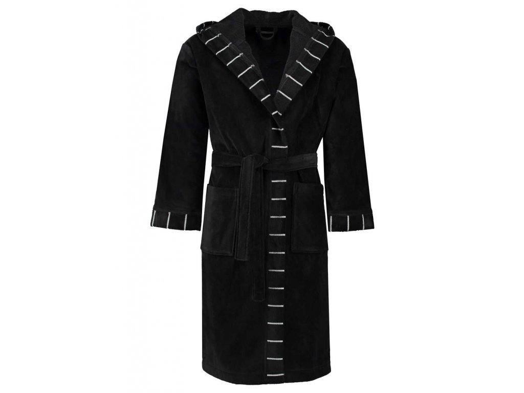 Pánský nebo dámský župan s kapsami a s kapucí, kabát po koupeli, 100% bavlněné froté - černá barva, Esprit - L