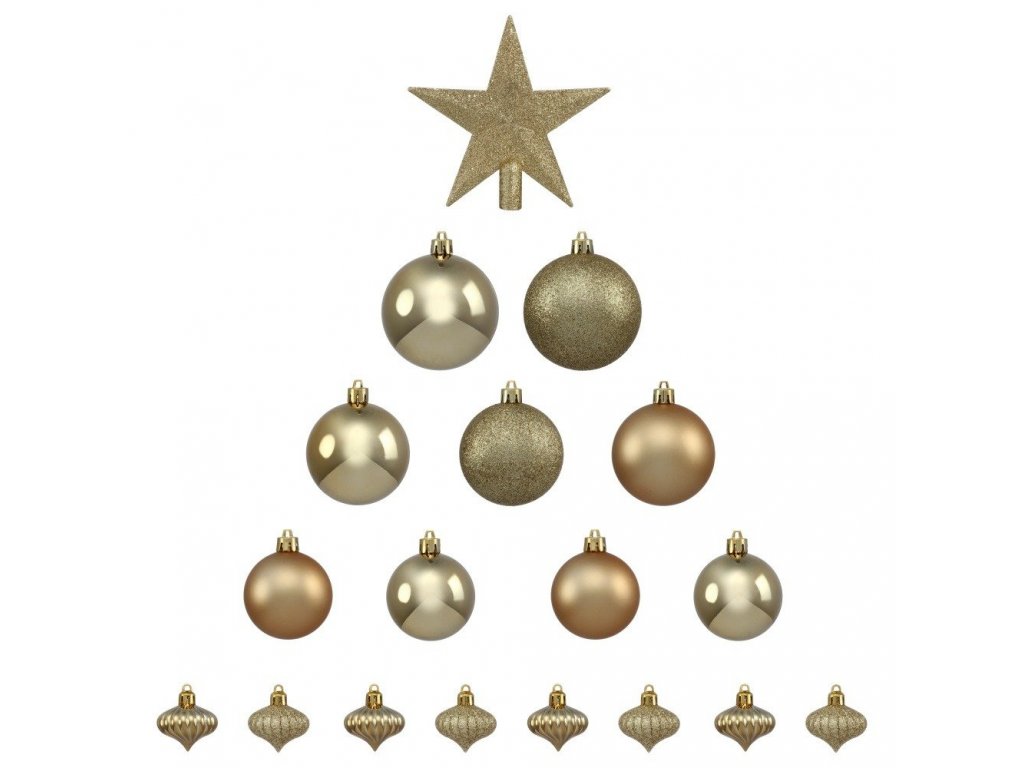 Vánoční koule s hvězdou, sada 18 kusů, zlaté