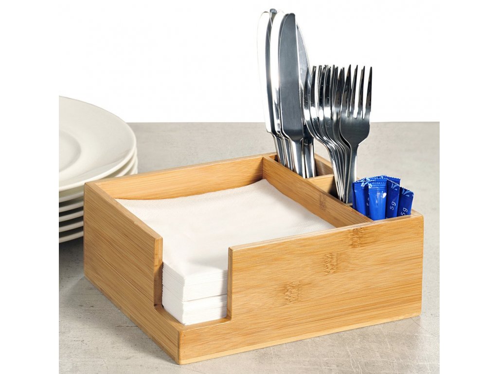 Bambusová krabice na ubrousky s příbory, dřevěná skříňka na ubrousky,  ubrousky, organizátor kuchyně, kuchyňské doplňky-EMAKO.cz