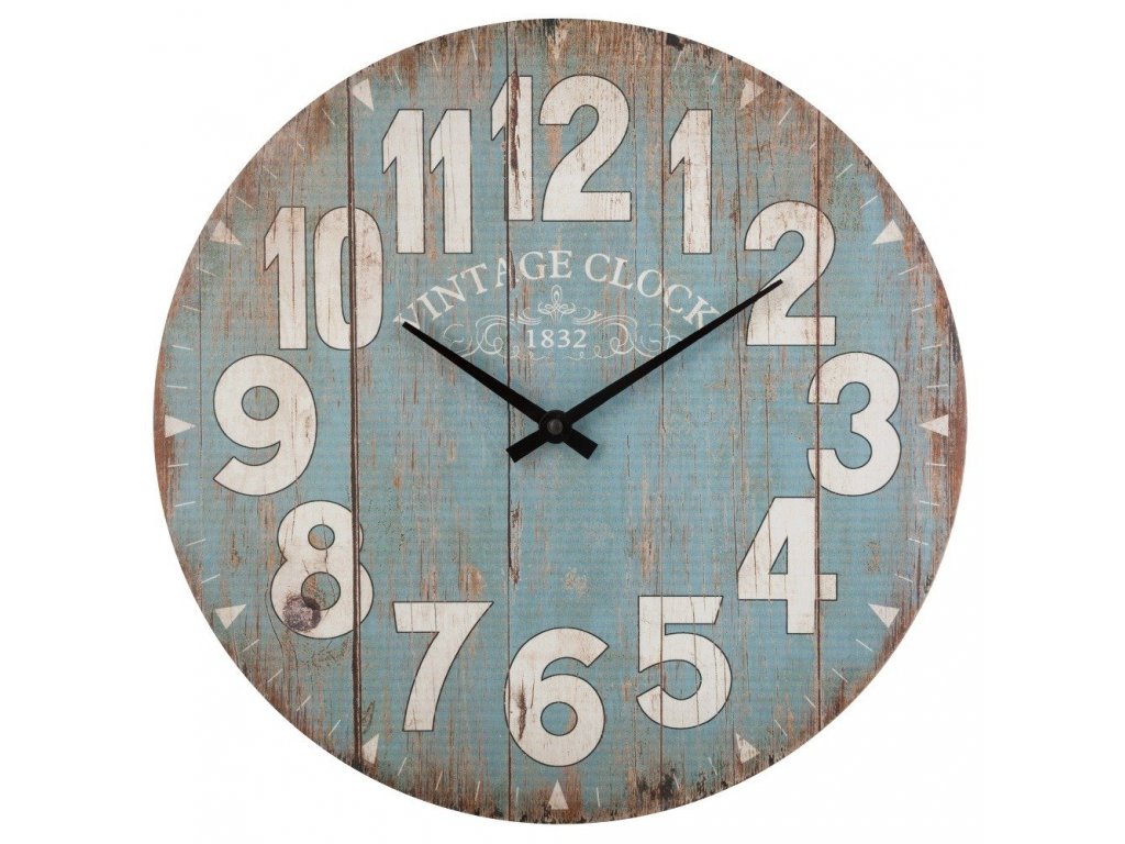 Dřevěné nástěnné hodiny Nástěnné hodiny s čirými čísly, modrá, Průměr 38 cm