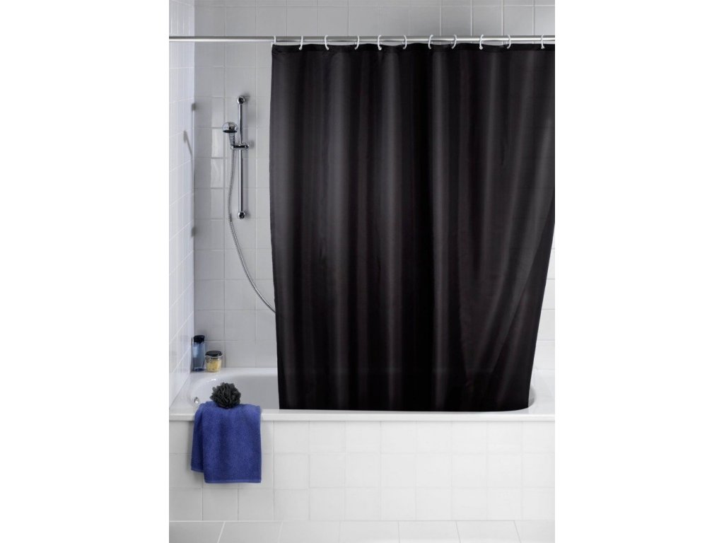 Sprchový závěs, textilní, černá barva, 180x200 cm, WENKO-EMAKO.cz