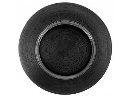 Velký černý skleněný plytký talíř, 34x2 cm
