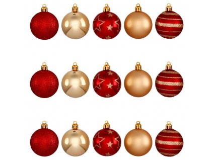 Vánoční koule LUSS DECO, červená  a zlatá barva, sada 15 ks