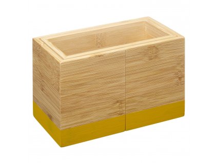 Zásobník na příbory, organizér na příbory, bambusobý, žlutý, 18 x 10 x 12 cm