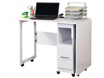 Skládací kancelářský stůl na kolečkách Kesper, bílý, rozměry až 198 x 60 x 86,5 cm