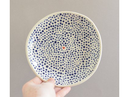 Dezertní talíř 17cm - modře tečkovaný se srdíčkem