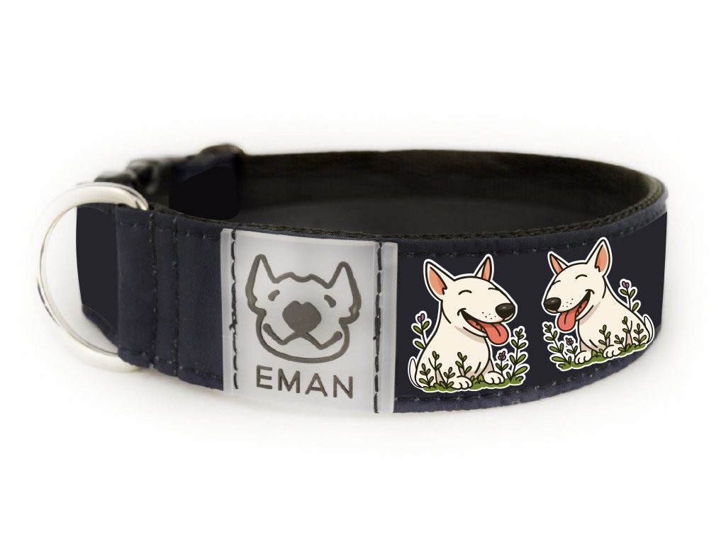 Obojek VYSMÁTÝ BÍLÝ v trávě - Collar WHITE in the grass (4 CM)