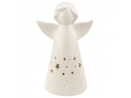 Anděl porcelánový s LED osvětlením,bílý s hvězdičkami 16 cm