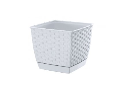 Květináč ratanový, obal na květiny Ratolla square - barva bílá - rozměr 19 cm