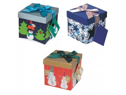 Dárková krabička skládací s mašlí vánoční S 12 x 12 x 12 cm