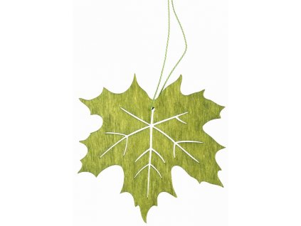 Dřevěný list na zavěšení zelený 10 cm