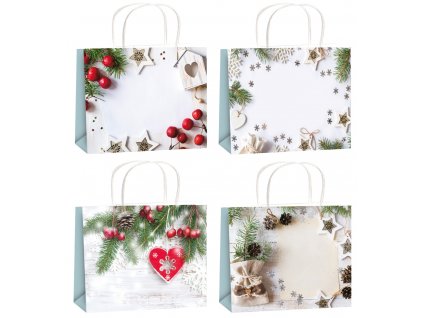 Taška vánoční dárková s glitry L 32 x 26 x 12,7 cm