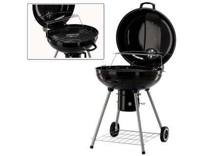 zahradni gril kruhovy s vikem a kolecky 66 x 57 x 85 cm