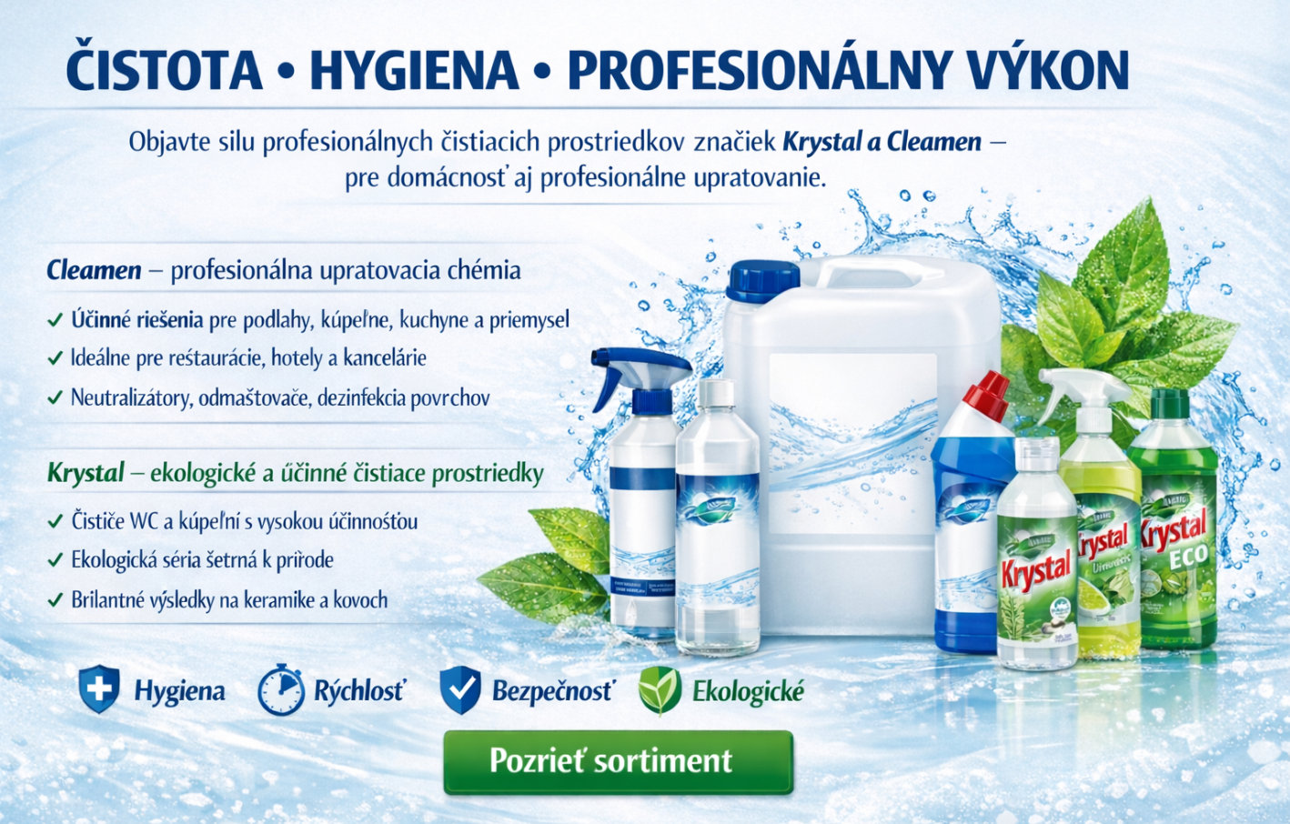 Čistiace prostriedky Cleamen a Krystal