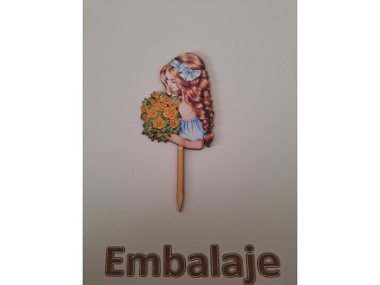 Drevený zápich Dievča s kvetmi