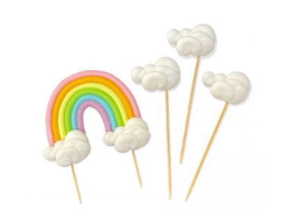 Cukrová dekorácia dúha a obláčiky sada zápichov