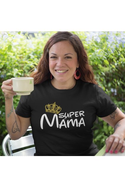 mockup of a happy middle aged woman wearing a t shirt while having a coffee in the backyard a16192 (5)