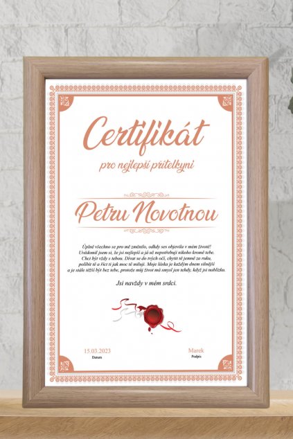 Certifikát pro nejlepší přítelkyni