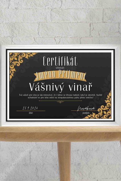 Certifikát Vášnivý vinař