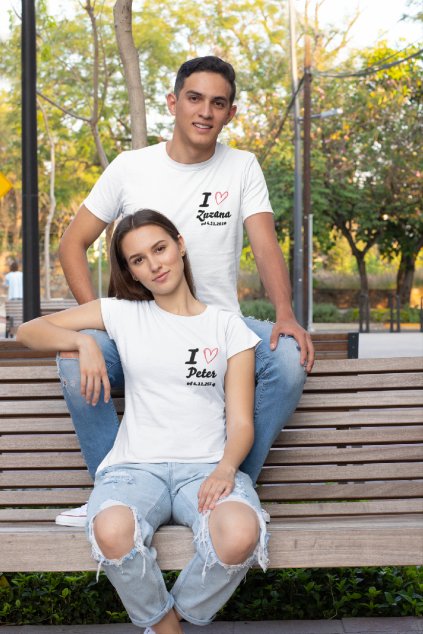 Trička pro páry I <3 personalizovatelný text s dátumem