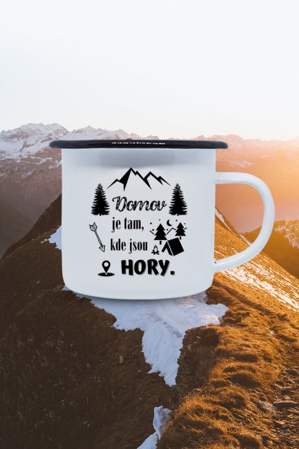 Plechový hrnek Domov je tam, kde jsou hory