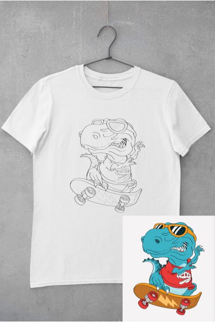 Detské tričko vymaľuj si Dinosaurus na skateboarde