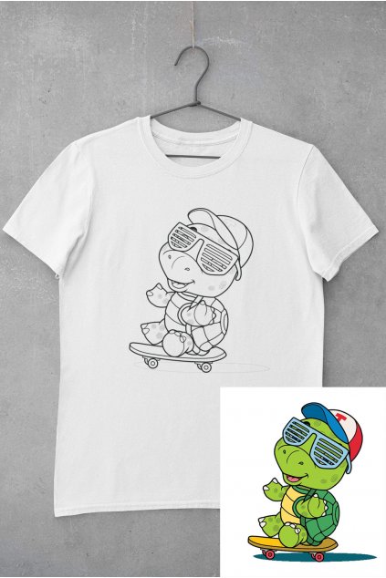 Dětské tričko vymaluj si Želva na skateboardu