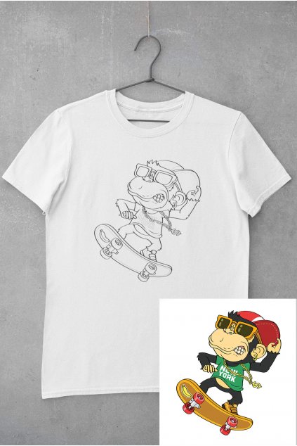 Dětské tričko vymaluj si Opice na skateboardu