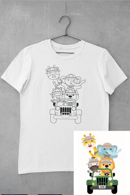 Dětské tričko vymaluj si Safari zvířátka